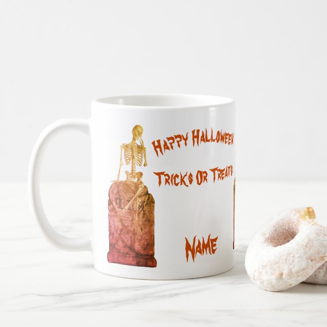 Skeleton Gravsten Halloween Funny Personlig Kaffemugg (Med munk)