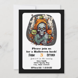 Skeleton Grim Reaper Halloween Bash Party Inbjudningar