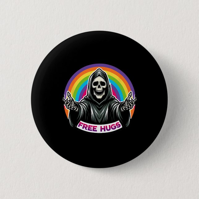 Skeleton Grim Reaper Halloween Funny Rainbow Free Knapp (Framsida)