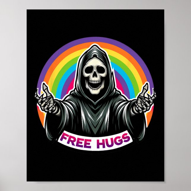 Skeleton Grim Reaper Halloween Funny Rainbow Free Poster (Framsidan)