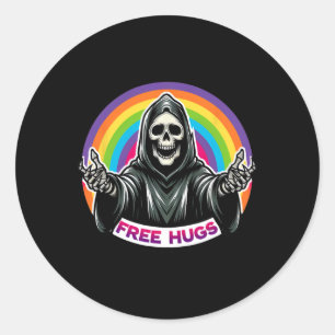 Skeleton Grim Reaper Halloween Funny Rainbow Free Runt Klistermärke