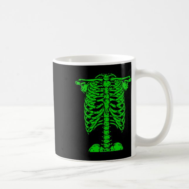 Skeleton Grönt Rib Cage Bone Costume Halloween Gra Kaffemugg (Höger)