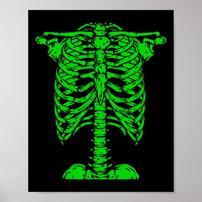 Skeleton Grönt Rib Cage Bone Costume Halloween Gra Poster (Framsidan)
