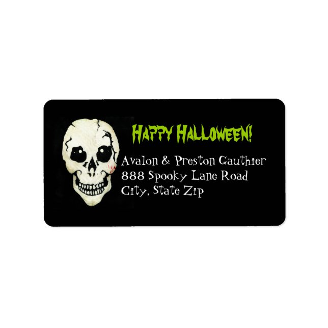 Skeleton Grönt Spooky Halloween-Adressetiketter Adressetikett (Framsidan)