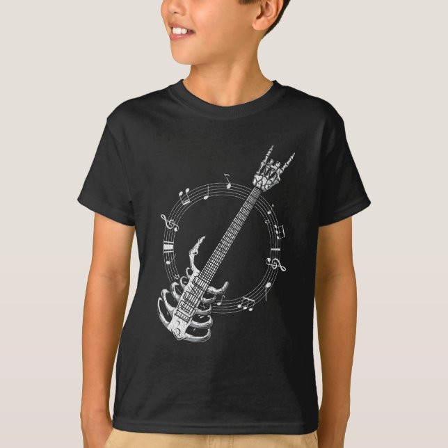 Skeleton Guitar Älskare Rock musik Fläkt T Shirt (Framsida)