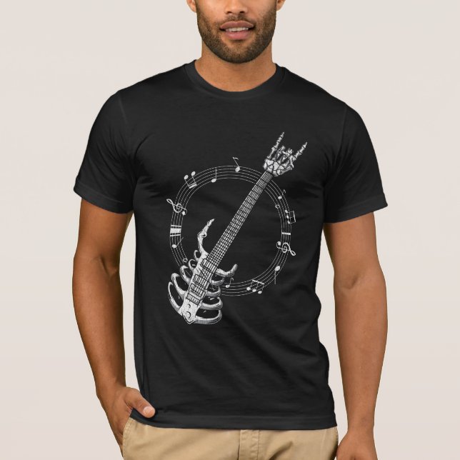 Skeleton Guitar Älskare Rock musik Fläkt T Shirt (Framsida)