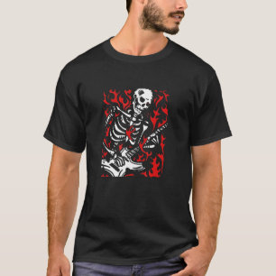 Skeleton Guitar Flame Sten för Band T Shirt