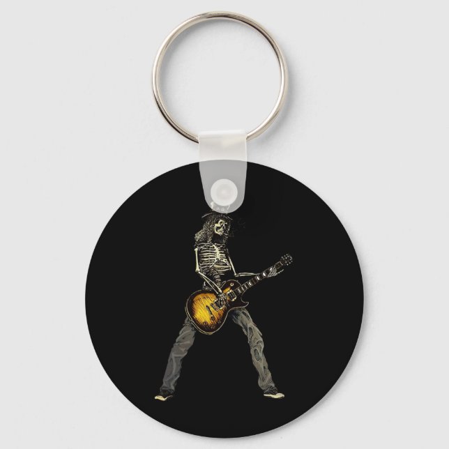 Skeleton Guitar Guy Spooky Happy halloween Sten Ba Nyckelring (Framsida)