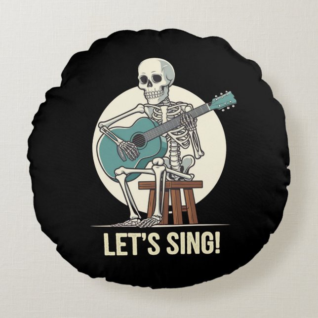 Skeleton Guitar - "Låt oss Sjungan!" Musical Skele Rund Kudde (Framsidan)