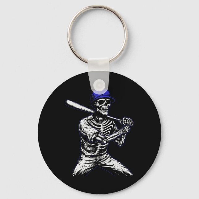 Skeleton Halloween Baseball Player Nyckelring (Framsida)