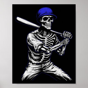 Skeleton Halloween Baseball Player Poster
