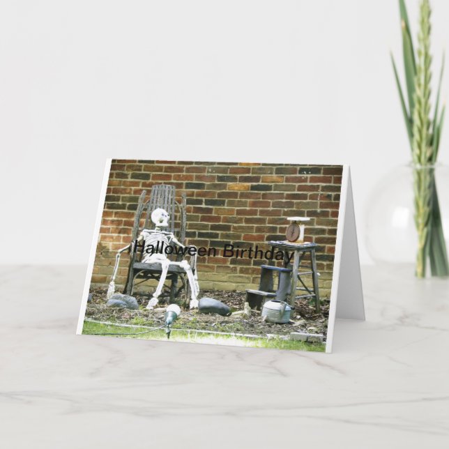 Skeleton Halloween Birthday Kort (Framsida)