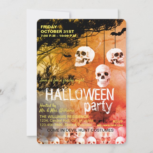 Skeleton Halloween fest Freaky Natt Inbjudningar (Framsida)