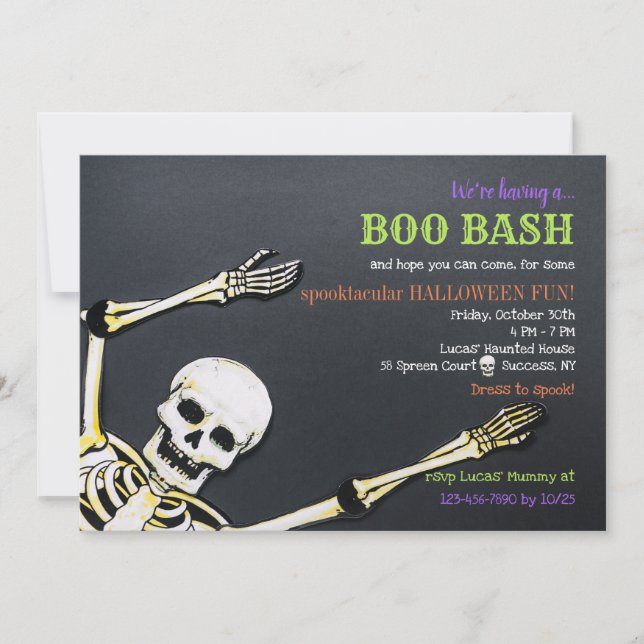 Skeleton Halloween fest-inbjudan Inbjudningar (Framsida)