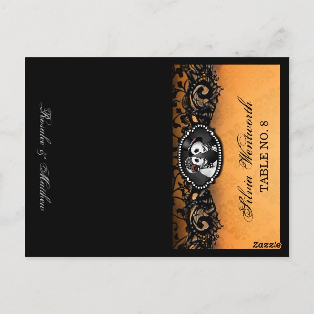 Skeleton Halloween FOLDING PlaceCard Namn tryckt Vykort (Baksida)
