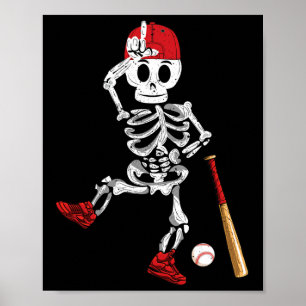Skeleton Halloween Funny Skeleton Baseball spelar Poster