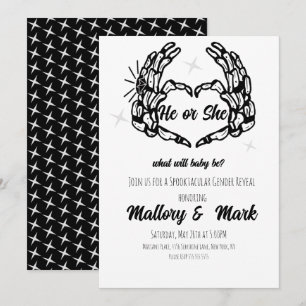 Skeleton Halloween Han eller hon Gender Reveal Par Inbjudningar