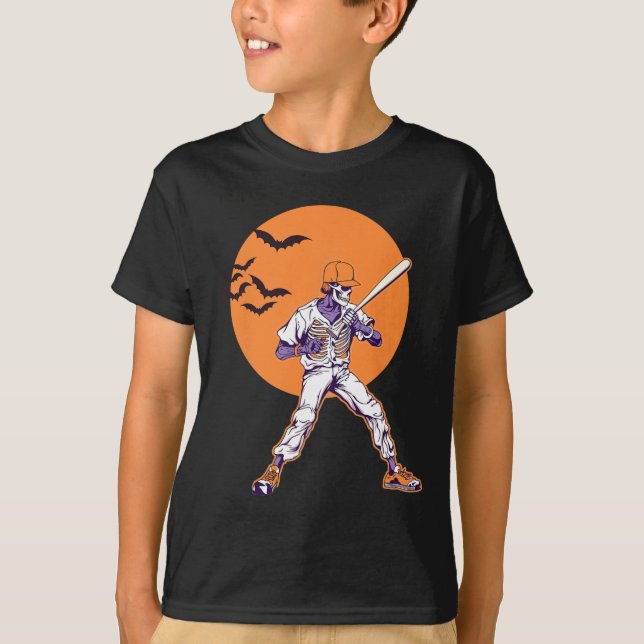 Skeleton Halloween Manar Boys Baseball Halloween T Shirt (Framsida)