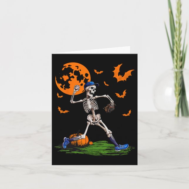 Skeleton Halloween Manar Boys Baskeball Spooky Sea Kort (Framsida)