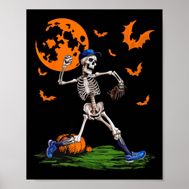 Skeleton Halloween Manar Boys Baskeball Spooky Sea Poster (Framsidan)