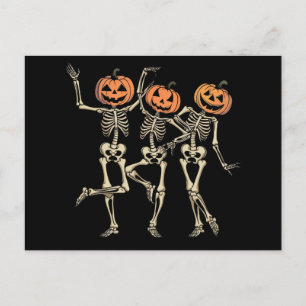 Skeleton Halloween Pumpkin Fall Spooky Season Vykort