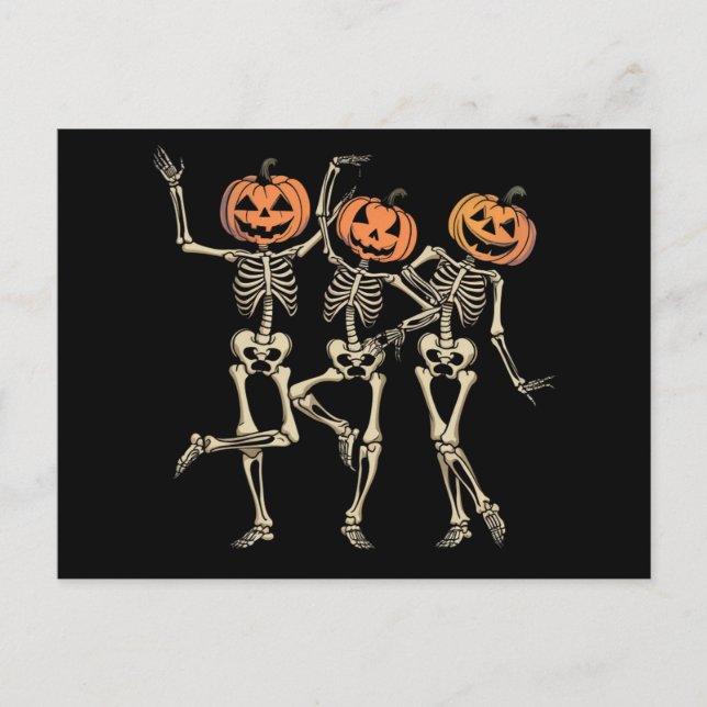 Skeleton Halloween Pumpkin Fall Spooky Season Vykort (Framsida)