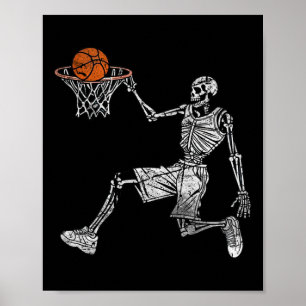 Skeleton Halloween Sketll Player Sketller Dunking Poster