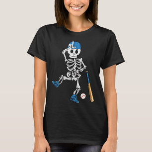 Skeleton Halloween Vintage Baseball spelar T Shirt