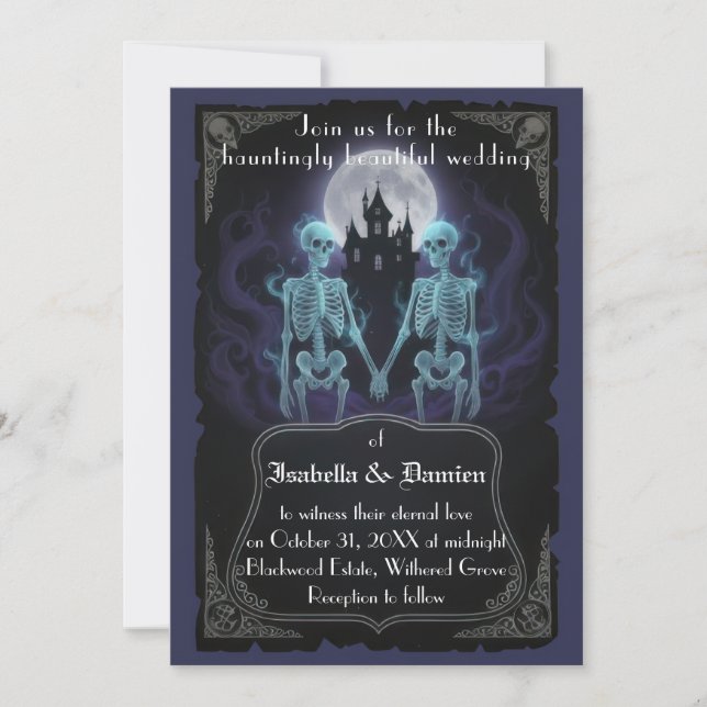 Skeleton Halloween Wedding Invitation Inbjudningar (Framsida)