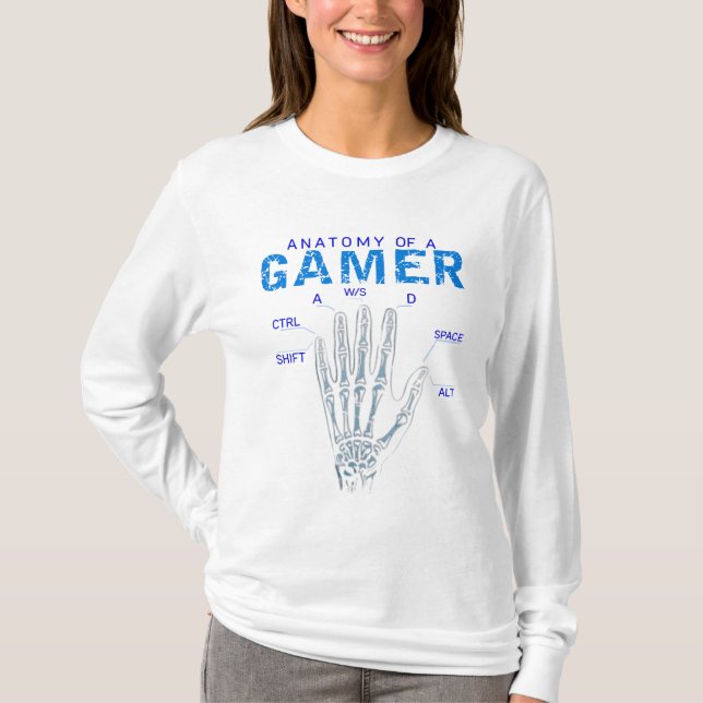 Skeleton Hand Anatomy for Gamers - Tangentbord T Shirt (Framsida)