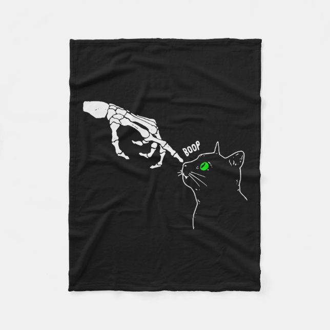 Skeleton hand boop på en kattas näsfunna Halloween Fleecefilt (Framsidan)