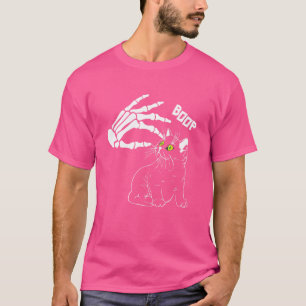 Skeleton hand boop på en kattas näshalloween-katt t shirt