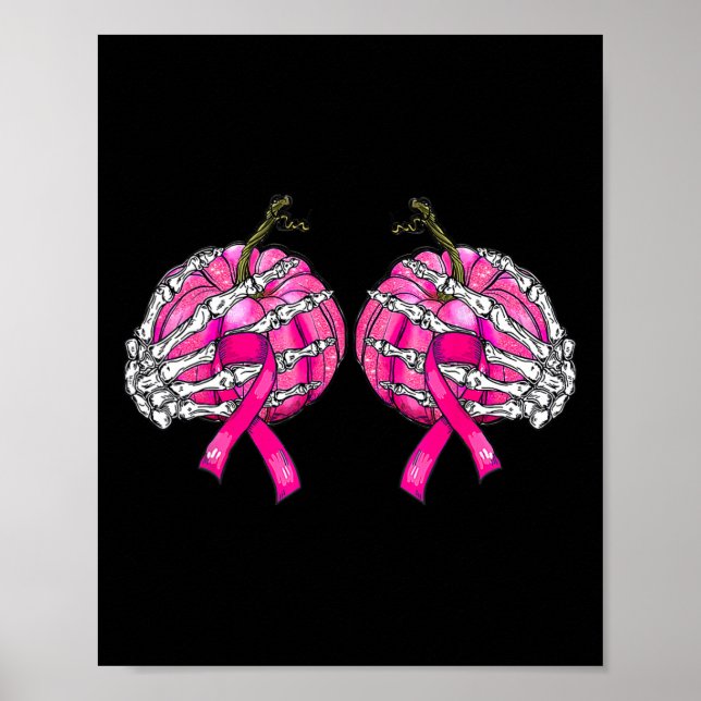 Skeleton Hand Breast Pumpkin Breast Cancer Hallowe Poster (Framsidan)