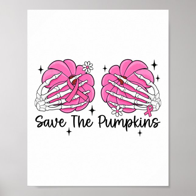 Skeleton Hand Breast Spara Pumpkin Breast Cance Poster (Framsidan)