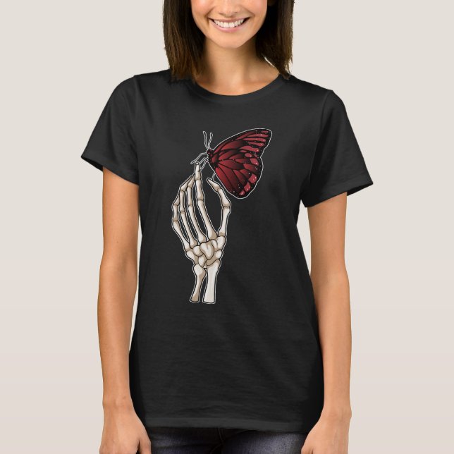 Skeleton Hand Butterfly T Shirt (Framsida)