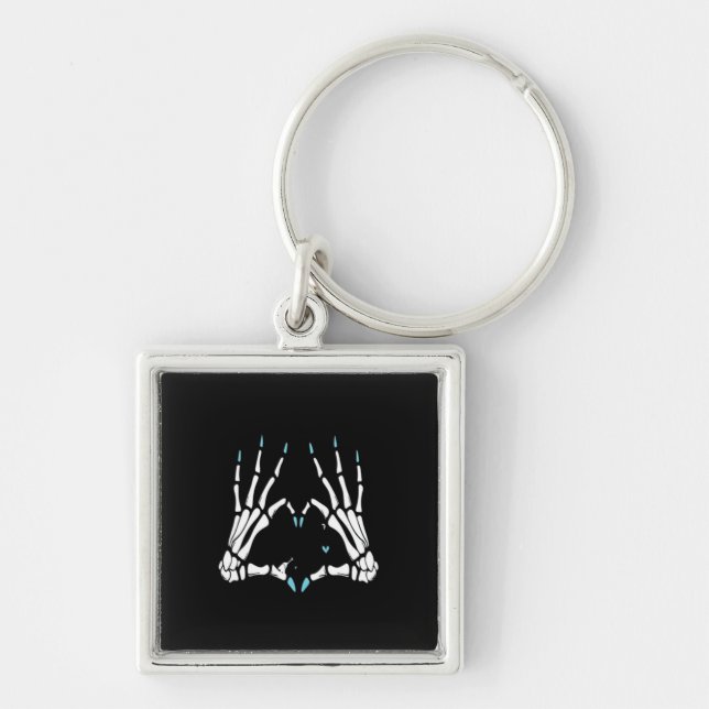 Skeleton Hand Classic Halloween Fyrkantig Silverfärgad Nyckelring (Framsidan)