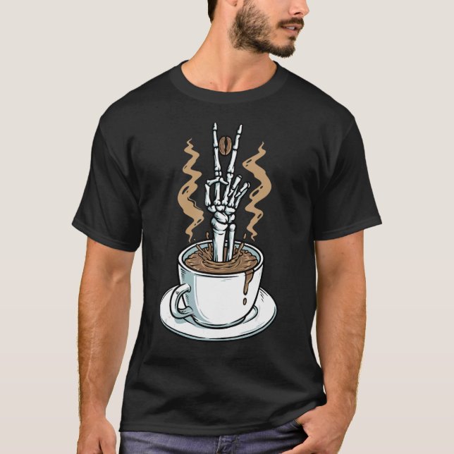 Skeleton Hand Coffee Internationell Coffee Day T Shirt (Framsida)