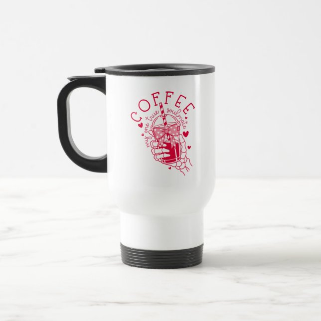 Skeleton Hand Coffee Red Hearts Gothic Resemugg (Vänster)