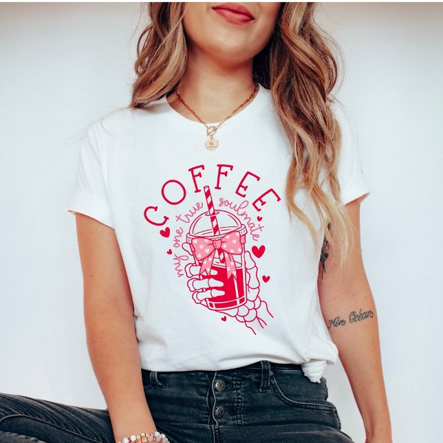 Skeleton Hand Coffee Soulmate Red Pink Hearts T Shirt (Skapare uppladdad)