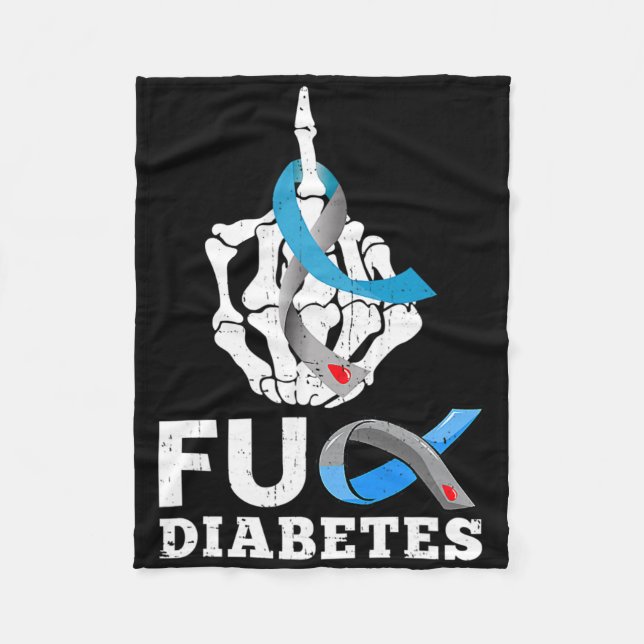 Skeleton Hand Fck Diabetes Blue Ribbon Awareness M Fleecefilt (Framsidan)