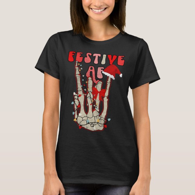 Skeleton Hand Festive AF Christmas Graphic T Shirt (Framsida)