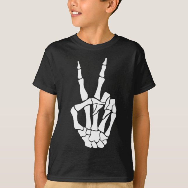 Skeleton Hand Fredstecken Bone Halloween Pocket Sk T Shirt (Framsida)
