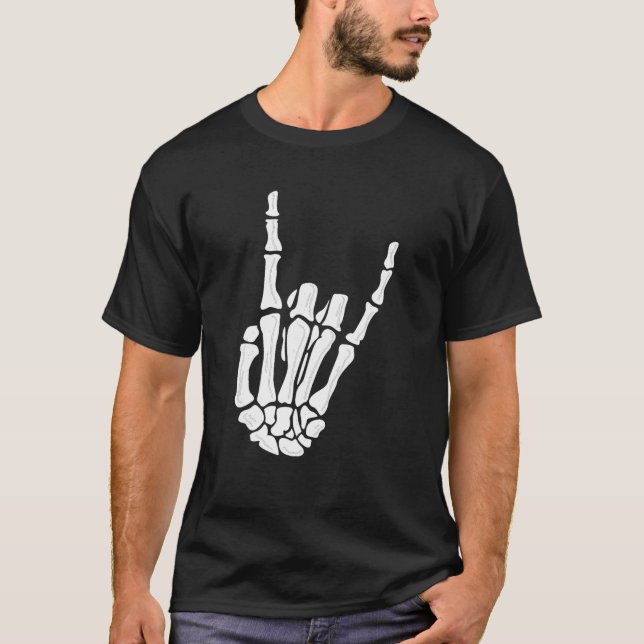 Skeleton Hand Gesture Sten Skeleton Hand Halloween T Shirt (Framsida)