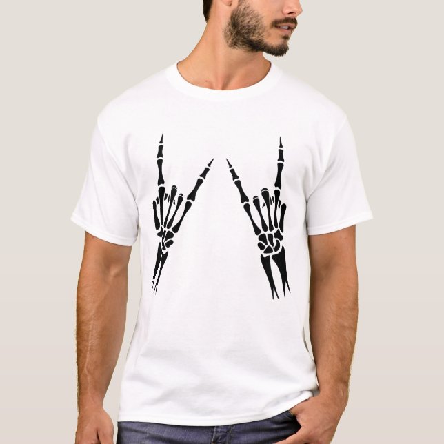Skeleton Hand Halloween Bones Finger Skull T Shirt (Framsida)