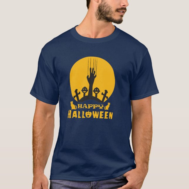 Skeleton Hand Halloween Graveyard T-Shirt (Framsida)