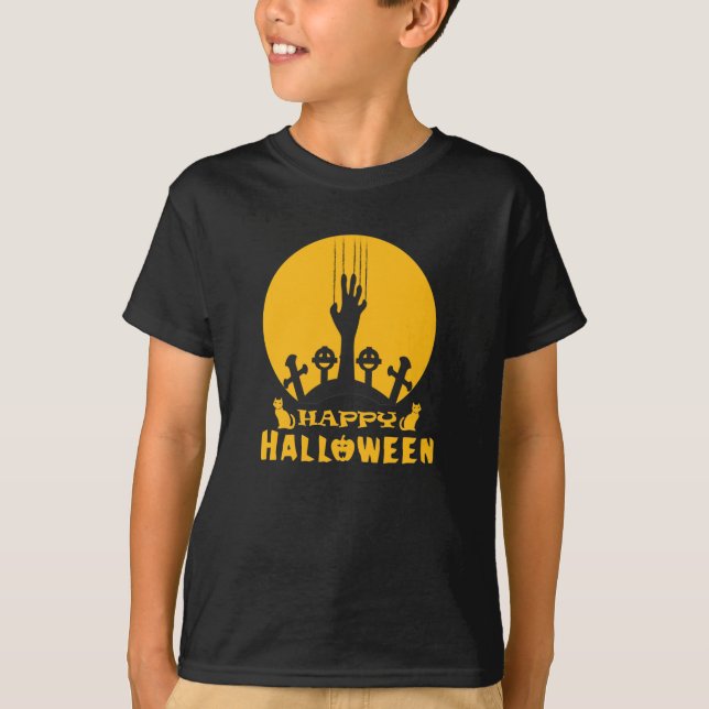 Skeleton Hand Halloween Graveyard T Shirt (Framsida)