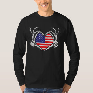 Skeleton Hand Heart 4:e juli Kärlek American Flagg T Shirt