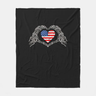 Skeleton Hand Heart 4th of American Flagga Patriot Fleecefilt