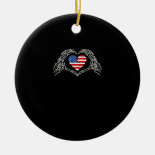 Skeleton Hand Heart 4th of American Flagga Patriot Julgransprydnad Keramik