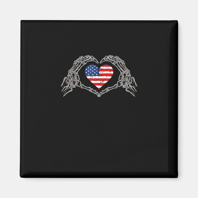 Skeleton Hand Heart 4th of American Flagga Patriot Magnet (Framsidan)